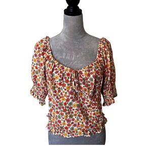 SO Goods For Life Retro Floral Smocked Puff Sleeve XL‎ Sweetheart Tie Front